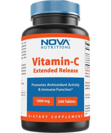 Nova Nutritions Vitamin C 1000 mg 240 Tablets (Extended Release) Made with Rose Hips Rutin Acerola Powder Bioflavonoids - Buy Online on GoSupps.com