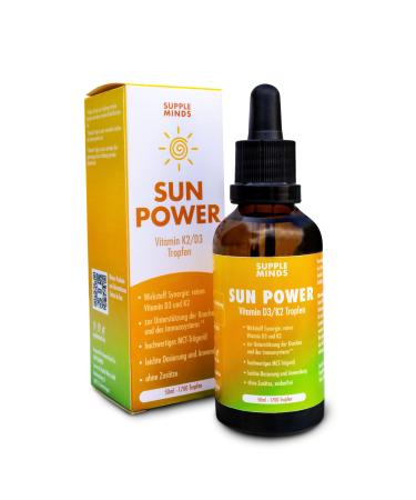 Suppleminds Vitamin D3 K2 Drops (50 ml) 1000 IU of vitamin D3 + 20 mcg of vitamin K2 MK7 in MCT oil vegetarian only