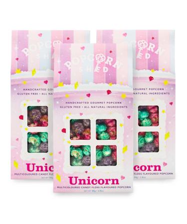 Popcorn Shed 3 x Unicorn Gourmet Popcorn Gift Box Multicoloured Candy Floss Caramel Popcorn Natural and Gluten Free Movie Night Snack 3 x 80 g