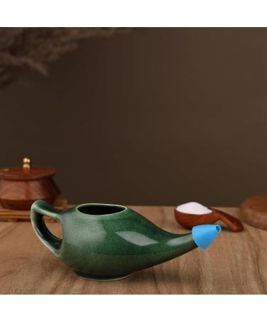 HealthGoodsIn Ceramic Neti Pot Premium Handcrafted Durable Dishwasher Safe with 2 Silicone Nozzle Tip 225 Ml. (7.6 FL Oz) Capacity (Green Crackle) - Buy Online on GoSupps.com