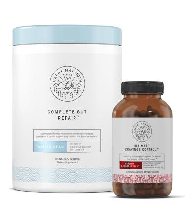 Happy Mammoth Gut Health Kit with Complete Gut Repair Powder and Ultimate Craving Control Capsules Supports Digestion Metabolism and Healthy Appetite Management 2-Piece Set