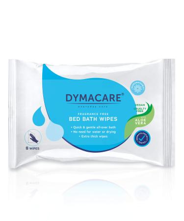 DYMACARE Fragrance-Free Bed Bath Wipes, 8 Microwaveable Adult Wash Cloths with Aloe Vera - Rinse Free Cleansing Body Bath Wipes - Latex, Lanolin and Alcohol Free (8 Wipes/Pack) 8 Count (Pack of 1)