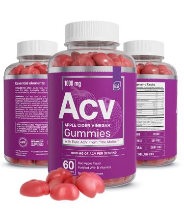 Apple Cider Vinegar Gummies from The Mother - Naturally-Sourced, Vegan ACV with Folic Acid and Vitamin B6 & B12 | by Essential Elements - 60 Count ACV 60 Count (Pack of 1)