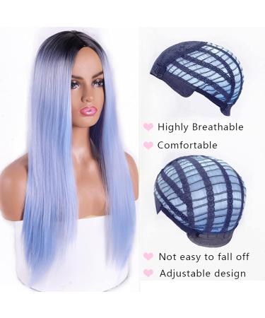 Shop 26-Inch Kkjkk Long Straight Blue Wig - Heat-Resistant Synthetic Middle Part Wig for Daily Use | Women's Hair Replacement Solutions - Buy Online on GoSupps.com