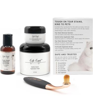 Eye Envy Cat Tear Stain Remover Starter Kit with ProPowder Brush | Solution for Stain Removal and Prevention | Includes Applicator Pads and Small Brush | Lasts 30-45 Days - Buy Online on GoSupps.com