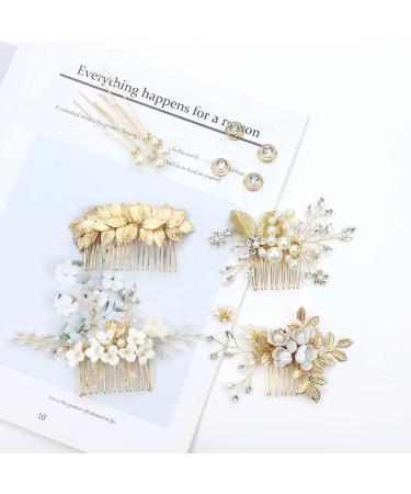 Gold Flower Leaf Hair Combs, Pearl Pins, Rhinestone Barrettes - 36 Pack Set for Wedding & Prom Hairstyles - Buy Online on GoSupps.com
