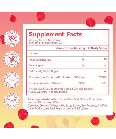 Chromium Picolinate Gummies 1000 mcg Vegan Gluten-Free Peach Flavor 60 Vegan Gummies - Buy Online on GoSupps.com