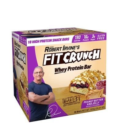 FITCRUNCH Snack Size Protein Bars, Designed by Robert Irvine, World’s Only 6-Layer Baked Bar, Just 3g of Sugar & Soft Cake Core (18 Count, Peanut Butter and Jelly)