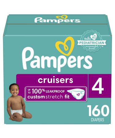 Diapers Size 4, 160 Count - Pampers Cruisers Disposable Baby Diapers, (Packaging May Vary) Size 4 (160 Count) One Month Supply (Size 4)
