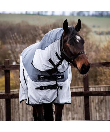 Equitack 2 in 1 Lightweight Horse Fly Rug | Waterproof Topline |Combo Fixed Neck Summer Horse Rug | 600 Denier Ripstop | Teflon Coated Machine Washable | Grey/Silver 5'6" 5'6" Grey/Silver - Buy Online on GoSupps.com