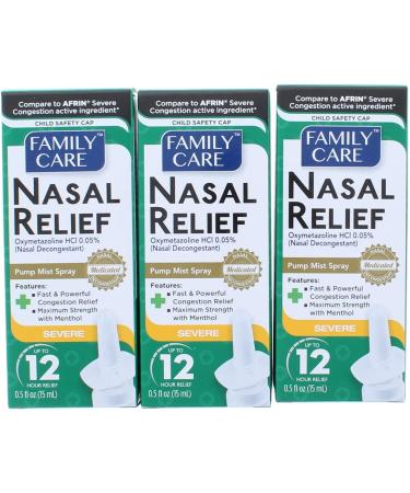 Nasal Relief Spray, Pump Mist, Anti-drip, Severe Congestion, (Oxymetazoline HCI ) 12 Hours, 3 Pack. by Assured