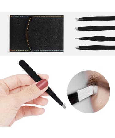 Classycoo Professional Eyebrow Tweezers Set - 4Pcs Stainless Steel Precision Kit for Eyebrows, Facial Hair, Ingrown Hair & Splinter Removal - Black - Buy Online on GoSupps.com