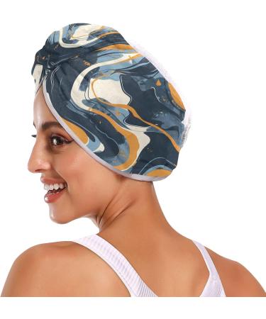 Dark Blue Khaki Abstract Graffiti Hair Towel 2 Pack - Super Absorbent Quick Dry Hair Turbans for Women & Girls | Stylish Hair Drying Solution - Buy Online on GoSupps.com