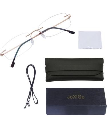 JoXiGo Rimless Reading Glasses for Men & Women - Ultralight Silver Frame + Gold Case - Ideal for 70-74 Years - Buy Online on GoSupps.com