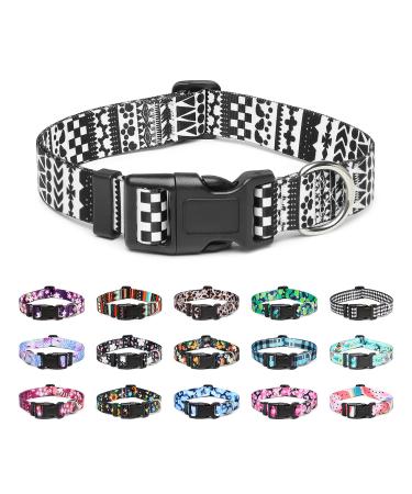Mercano dog collar adjustable soft nylon comfort & robust patterned dog collar for small medium -sized dog puppies (L black white a) l black and white a