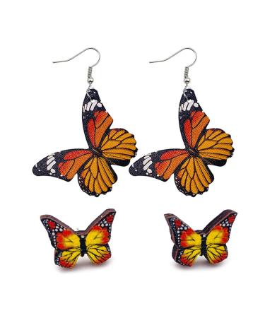 FEYLIE Earrings 2 Pairs Elegant Cute Summer Leather Butterfly Stud Earrings for Women 2023 Trend Bohemian Party Jewelry Accessories