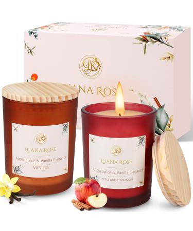 Luana rose fragrance candles gift set - 2x200g long -lasting fragrance 100% natural soy wax with essential oils - high -quality gifts for women aromatherapy candle - scented candle set 2 pieces x 200g vanilla & apple - Buy Online on GoSupps.com