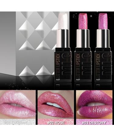  Generisch Set of 3 glitter lipsticks - Lip gloss - Moisturizing lipstick - For women and girls - Work vacation party Valentine's Day - Buy Online on GoSupps.com
