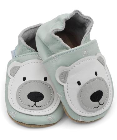 Dotty Fish Soft Leather Baby Shoes for Boys | Non Slip Toddler Shoes with Ice Blue Polar Bear Design | Sizes 0-6 Months to 4-5 Years - Buy Online on GoSupps.com