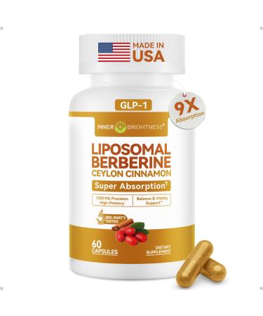 Liposomal Berberine with Ceylon Cinnamon 1200MG - GLP-1 Friendly, High-Absorption Berberine Supplement, Natural Body Balance Support - Non-GMO, 60 Veg Capsules, Made in USA, Lab Tested 60 Count (Pack of 1)
