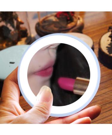 LED Lighted Travel Makeup Mirror Compact Dimmable Pocket Mirror Portable Handheld Makeup Mirror with Light USB Rechargeable Round Small Mirror for Purse Pocket Travel and Sky blue - Buy Online on GoSupps.com