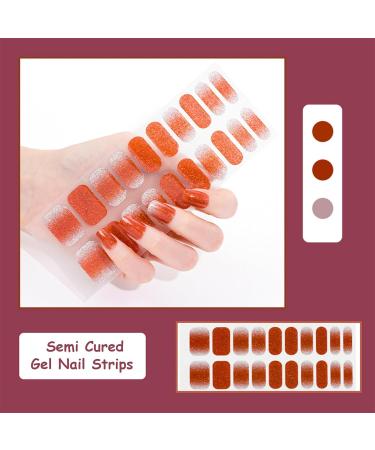 Semi Cured Gel Nails Strips - 20cps Stickers Nail Wraps Soft Self - Full Wraps Nail Polish Stickers French Style Orange Glitter (Gradient Orange) - Buy Online on GoSupps.com