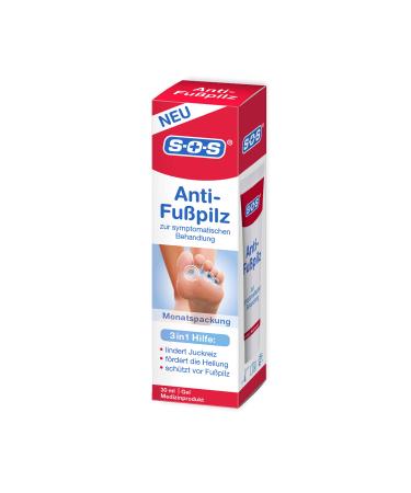 SOS anti-foot mushroom 30 ml effective and gentle complete solution from wound healing and infection protection gel for symptomatic foot fungus treatment 1 x monthly packaging