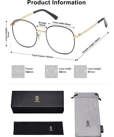 Sojos Designer Stylish Blue Light Blocking Glasses - Aurora SJ1137 | Black&Gold Frame | Anti-Blue Light Lens - Buy Online on GoSupps.com