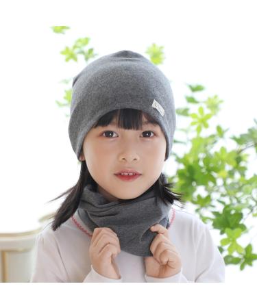 VUCDXOP Baby Cotton Hat Scarf Set - Beanie Hats + Tube Scarf Set for Boys and Girls, Grey, L (3-7 Years) - Autumn Winter Soft Cotton Neckerchief Set - Buy Online on GoSupps.com