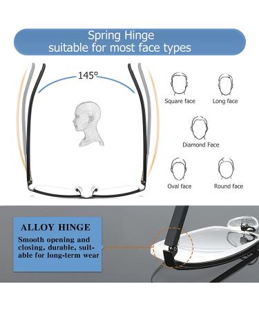 Anourney 3-Pack Men's Lightweight Metal Half-Frame Blue Light Blocking Reading Glasses 1.25x - Black - Buy Online on GoSupps.com