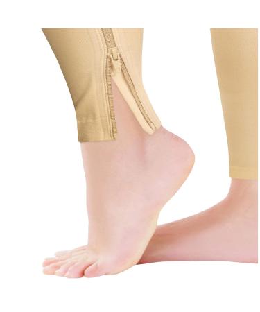 Truform Zipper Compression Stockings - 15-20 mmHg Medical Thigh Length Footless Leg Sleeve for Women & Men Beige 2X-Large - 1 Pair - Buy Online on GoSupps.com