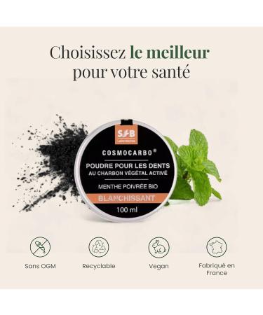 SFB Laboratoires - Whitening Charcoal Powder - Activated Vegetable Charcoal for White Teeth - Oral Hygiene - Activated Vegetable Charcoal + Organic Peppermint - 100 Grams - Buy Online on GoSupps.com