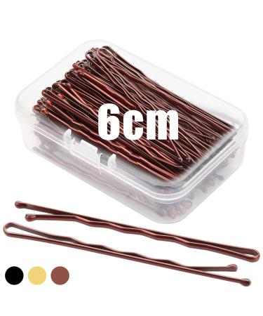 Mbmomnus 100pcs Bobby Pins 6cm Hair Grips Brown Hair Pins Long Kirby Grips Hair Grips for Thick Hair with Transparent Storage Box Hair Accessories for Women Ideal for All Types Makeup & Hair Styling