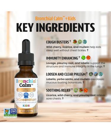 Dr. Green Mom Bronchial Calm Kids - Natural Cough Liquid Drops for Babies, Toddlers & Children - Herbal Kids Cold & Flu Support - Natural, Sugar-Free, Non-GMO, Dye-Free - Buy Online on GoSupps.com