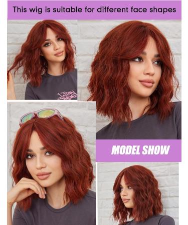 WOKESTAR Bob Curly Wig with Fringe Short Synthetic 12 Wavy Wig for Women in Copper Color - Buy Online on GoSupps.com