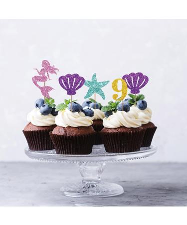 Mermaid 9th Birthday Cupcake Toppers Pink&Gold Glitter Mermaid Nine Cupcake Decor Happy 9th Birthday Cake Decorations for Girls Under The Sea Themed Birthday Party Supplies - 24pcs - Buy Online on GoSupps.com