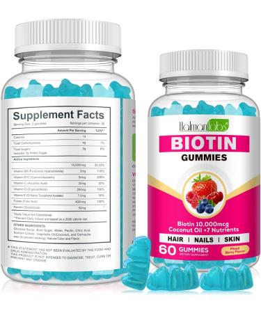 Biotin Hair Growth Gummies 10,000mcg - Chewable Supplement for Healthy Skin, Hair & Nails - Vitamins for Growth and Hair Loss with Coconut Oil - 60 Count - Buy Online on GoSupps.com