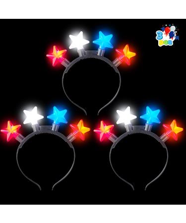 JOYIN 3 Pcs Patriotic LED Headbands  Light Up American Flag Star Headband Red Blue White 4th of july light up accessories for Women Men Independence Day  Memorial Day and Patriotic Party