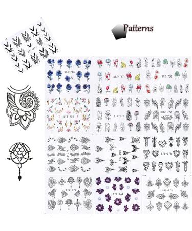 Boho Retro Black Nail Stickers - 13 Sheets Water Transfer Decals for Women | Feather Design DIY Nail Art Supplies - Buy Online on GoSupps.com