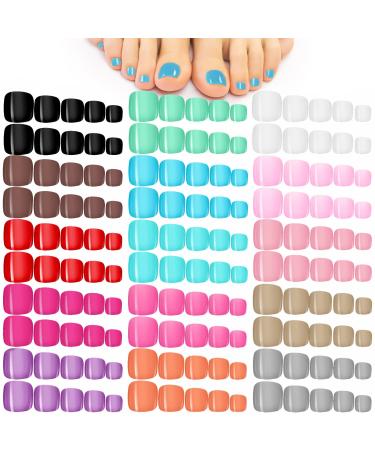 720 Pieces 30 Sets Fake Toenails Short False Toe Nails Press on Toenails Square Solid Color Full Cover Toe Nails Matte Toenails for Women and Girls (Bright Color)