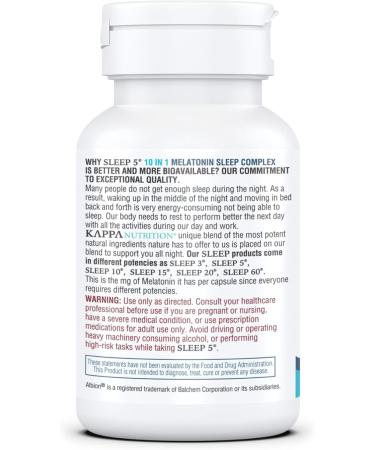 KAPPA NUTRITION Sleep 5 Sleep Aid 5mg of Melatonin 60-Day Supply Non-Habit Forming Vegan Capsules Natural Ingredients for Easier Bedtime Herbal Supplement Valerian Root Chamomile Non-GMO - Buy Online on GoSupps.com