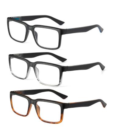 JM Reading Glasses Men with Spring Hinge 3 Pack Retro Blue Light Glasses Rectangle Magnifying Glasses for Mens 3 Pack Mixed Color 2.0 x