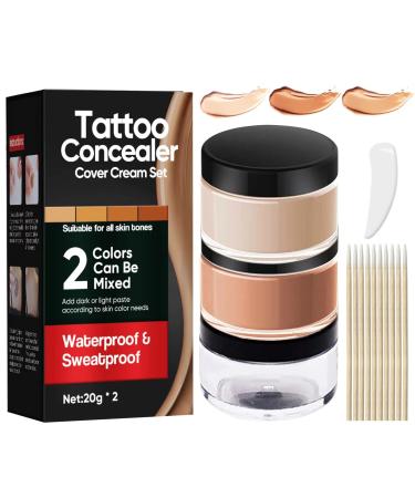 Tattoo Concealer  Two-Color Tattoo Cover Up Concealer for Tattoo Removal  Scars  and Other Blemishes  Provides Ultra Coverage  Waterproof & Long-Lasting  Suitable for All Skin Tones