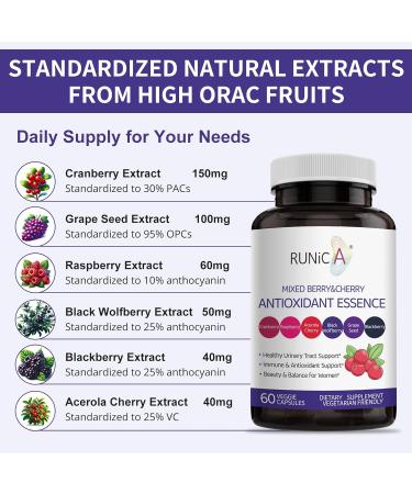 RUNICA 6X 6-in-1 Mixed Berry & Cherry Antioxidant Supplement - 6-Berry Superfood Blend for Radiant Skin Glow & Immune Support - 60 Vegan Capsules, 30-Day Starter Pack - Buy Online on GoSupps.com