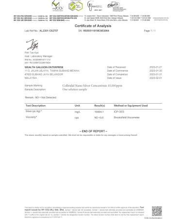 Colloidal Nano Silver Solution Concentrate 10000ppm - 1 oz | Protein & Chemical Free Dilute to 8 Gallons of 10ppm Pure Silver | Ship Internationally - Buy Online on GoSupps.com