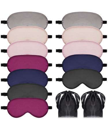 12 Pieces Sleep Silk Mask Soft Eye Mask Adjustable Strap Blindfold Eyeshade Smooth Sleeping Mask Comfortable Sleep Eye Cover with Bag for Sleep 6 Colors