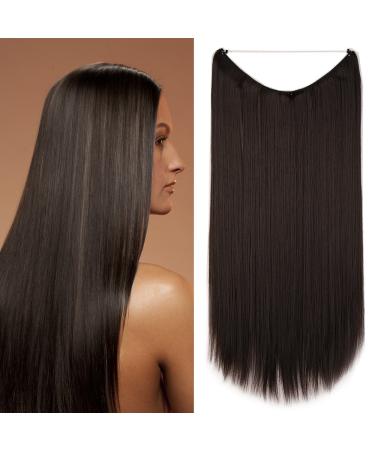 24" Wire In Hair Extensions One Piece Extensions Straight Hairpiece Long For Women Ladies- Dark Brown (60cm-120g)