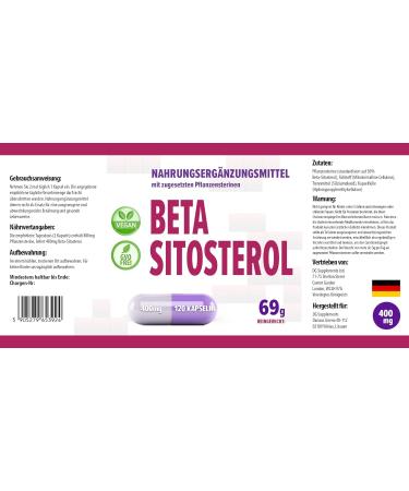 Beta Sitosterol 400mg - 120 Vegan Capsules | High Dose & Laboratory Tested Supplement for Heart Health - Buy Online on GoSupps.com