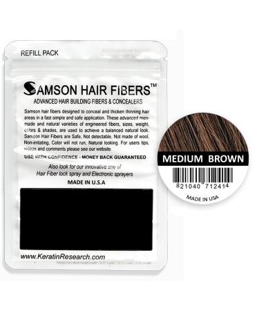 Refill kit Hair Fiber By Samson XLarge 50 Grams Hide Hair Loss and Hair Transplant Natural Looking Results Made in USA Hair Loss Concealer (Medium Brown)