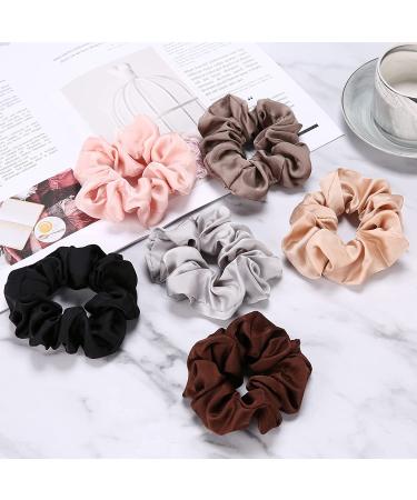 Lolalet 6 Pack Soft Satin Hair Scrunchies for Women and Girls - Style A - Perfect for Sleeping - Elastic Bands for Thick, Thin, Fine, Curly Hair - Black, Grey, Light Brown, Pink, Champagne, Chocolate - Buy Online on GoSupps.com